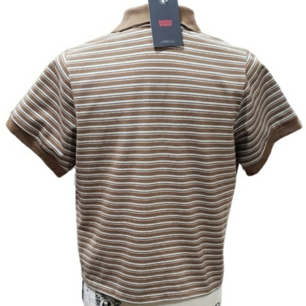 Levi's Short Sleeve Striped Cropped Polo Style Top - Picture 3 of 4